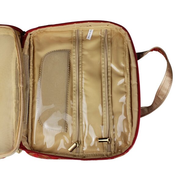 Celebrity Large Zippered Travel Jewelry Makeup Bag Case Red Gold Brocade - Picture 7 of 12